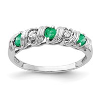 14K White Gold 2.75mm Emerald and Aaa Diamond Twist Ring view 1