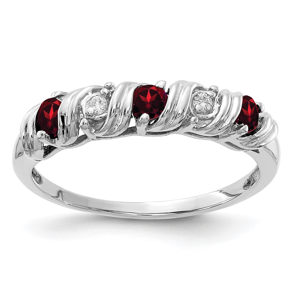 14K White Gold 2.75mm Round Garnet and Aaa Diamond Twist Ring
