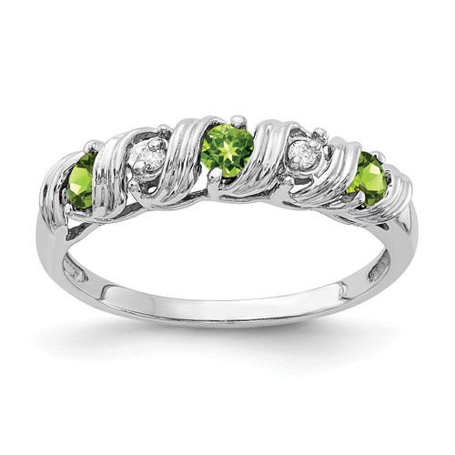 14K White Gold 2.75mm Round Peridot and a Diamond Twist Ring