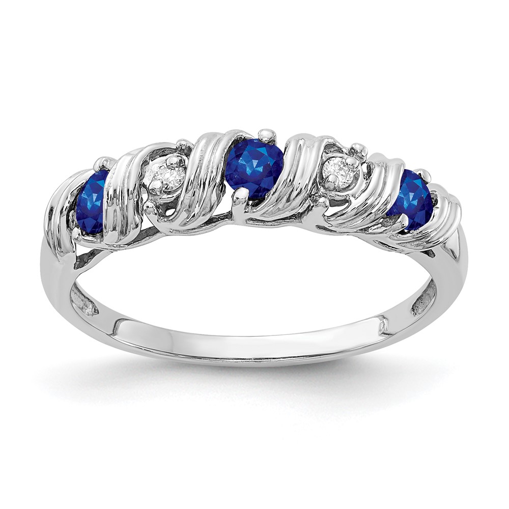 14K White Gold 2.75mm Blue Sapphire and a Diamond Twist Ring