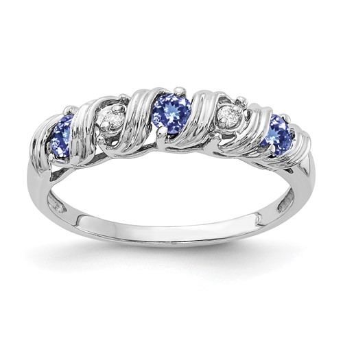 14K White Gold 2.75mm Round Tanzanite and VS Diamond Twist Ring