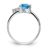 14K White Gold 6mm Trillion Blue Topaz and VS Diamond Ring view 2
