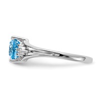 14K White Gold 6mm Trillion Blue Topaz and VS Diamond Ring view 4