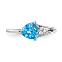 14K White Gold 6mm Trillion Blue Topaz and VS Diamond Ring view 5