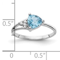 14K White Gold 6mm Trillion Blue Topaz and VS Diamond Ring view 3