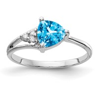 14K White Gold 6mm Trillion Blue Topaz and VS Diamond Ring view 1