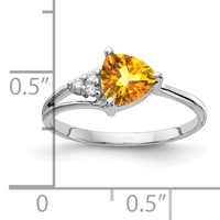 14K White Gold 6mm Trillion Citrine and AA Diamond Ring view 2