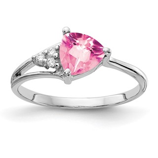 14k White Gold 6mm Pink Tourmaline A Diamond ring