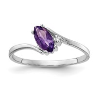 14K White Gold 7x3.5mm Marquise Amethyst and AA Diamond Ring view 1