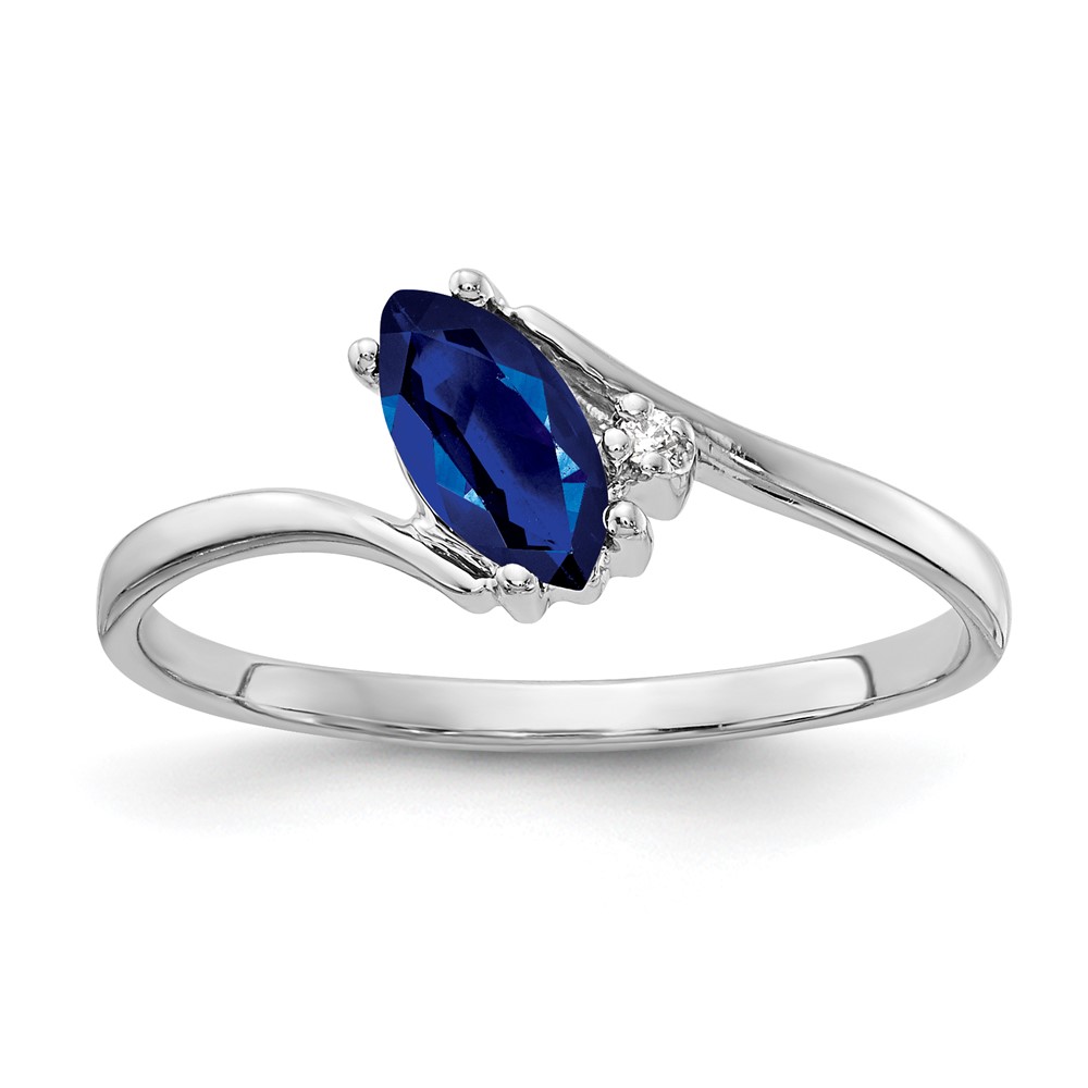 14K White Gold 7x 3.5mm Blue Marquise Sapphire and AA Diamond Ring