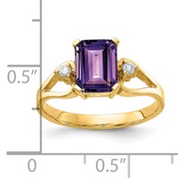 14K Yellow Gold 8x 6mm Emerald-cut Amethyst and 0.05 Carat a Diamond Ring view 2