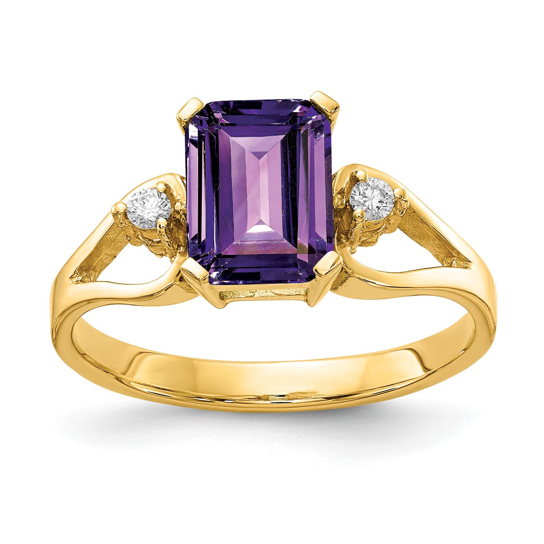 14k 8x6mm Emerald Cut Amethyst AA Diamond ring (Y4749AM/AA)