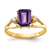 14K Yellow Gold 8x 6mm Emerald-cut Amethyst and 0.05 Carat a Diamond Ring view 1
