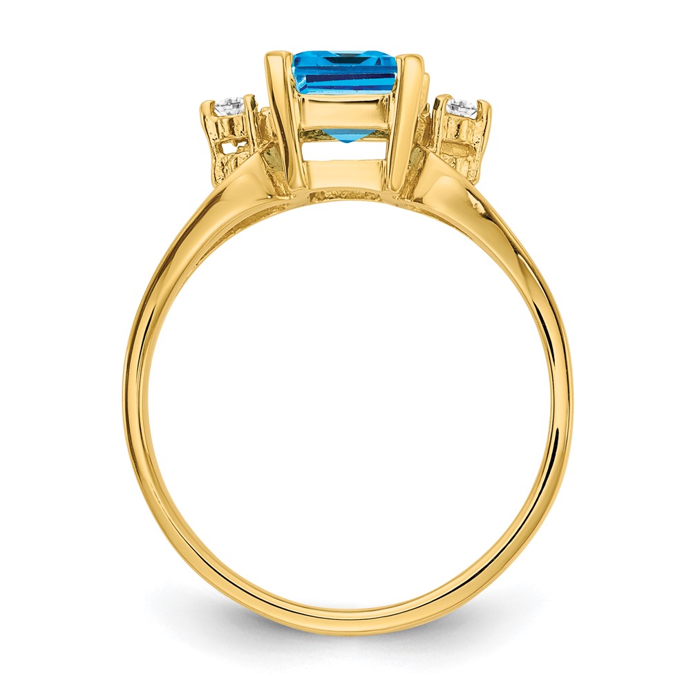14k 8x6mm Emerald Cut Blue Topaz AA Diamond ring (Y4749BT/AA)