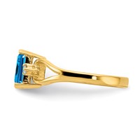 14K Yellow Gold 8x 6mm Emerald-cut Blue Topaz and 0.05 Carat Aaa Diamond Ring view 4