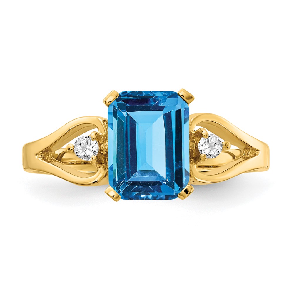 14k 8x6mm Emerald Cut Blue Topaz AA Diamond ring (Y4749BT/AA)