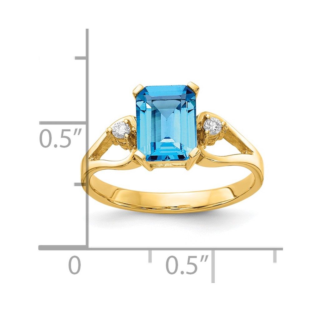 14k 8x6mm Emerald Cut Blue Topaz AA Diamond ring (Y4749BT/AA)