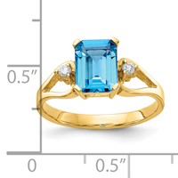 14K Yellow Gold 8x 6mm Emerald-cut Blue Topaz and 0.05 Carat Aaa Diamond Ring view 3