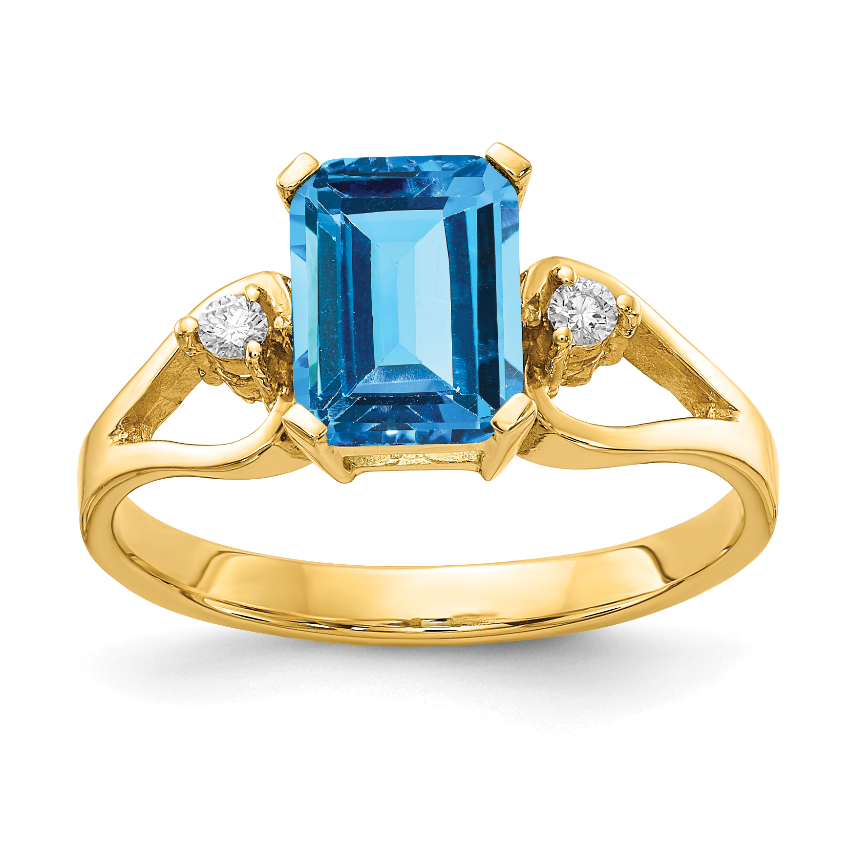 14k 8x6mm Emerald Cut Blue Topaz AA Diamond ring (Y4749BT/AA)