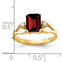 14K Yellow Gold 8x 6mm Emerald-cut Garnet and 0.05 Carat AA Diamond Ring view 2