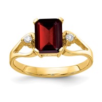 14K Yellow Gold 8x 6mm Emerald-cut Garnet and 0.05 Carat AA Diamond Ring view 1