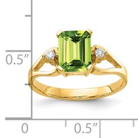 14K Yellow Gold 8x 6mm Emerald-cut Peridot and 0.05 Carat a Diamond Ring view 2