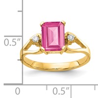 14K Yellow Gold 8x 6mm Emerald Cut Pink Tourmaline AA Diamond Ring view 2