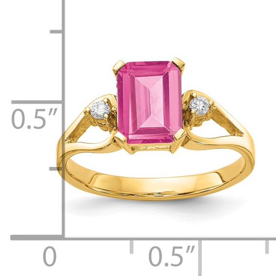 14k 8x6mm Emerald Cut Pink Tourmaline AA Diamond ring