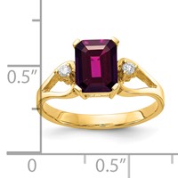 14K Yellow Gold 8x 6mm Emerald-cut Rhodolite Garnet and 0.05 Carat AA Diamond Ring view 2