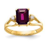 14K Yellow Gold 8x 6mm Emerald-cut Rhodolite Garnet and 0.05 Carat AA Diamond Ring view 1