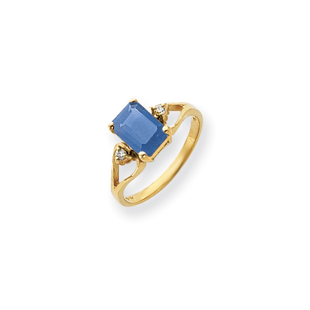 14K Yellow Gold 8x6mm Emerald Cut Tsavorite AA Diamond Ring