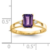 14K Yellow Gold 7x 5mm Emerald-cut Amethyst and 0.05 Carat AA Diamond Ring view 2