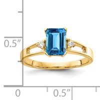 14K Yellow Gold 7x 5mm Emerald-cut Blue Topaz and 0.05 Carat a Diamond Ring view 2