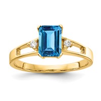 14K Yellow Gold 7x 5mm Emerald-cut Blue Topaz and 0.05 Carat a Diamond Ring view 1