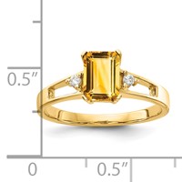 14K Yellow Gold 7x 5mm Emerald-cut Citrine and 0.05 Carat a Diamond Ring view 2