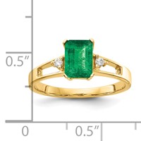 14K Yellow Gold 7x 5mm Emerald-cut Emerald and 0.05 Carat a Diamond Ring view 2