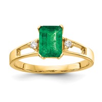 14K Yellow Gold 7x 5mm Emerald-cut Emerald and 0.05 Carat a Diamond Ring view 1