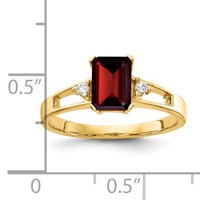14K Yellow Gold 7x5mm Emerald-cut Garnet and 1/20 Carat a Diamond Ring view 2