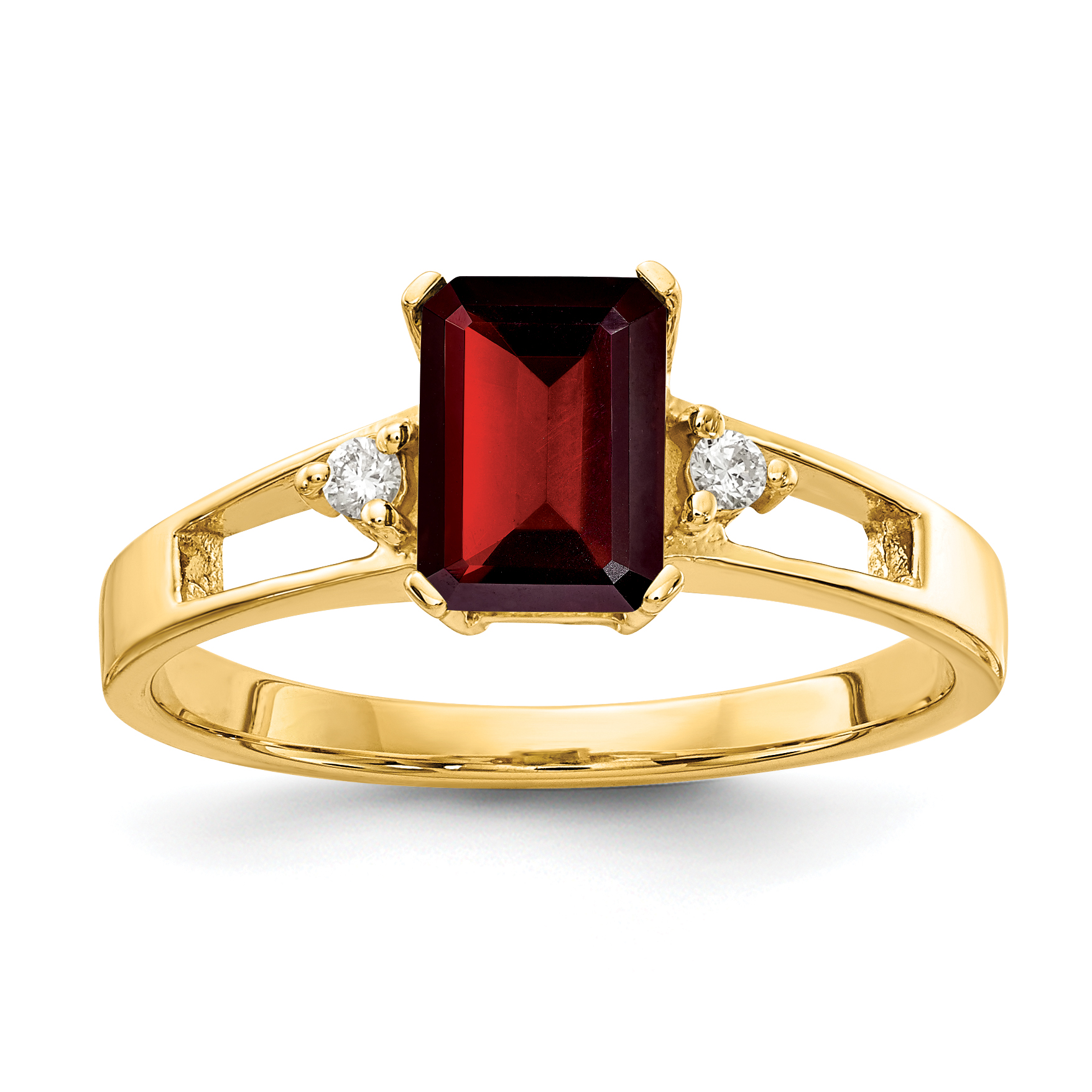 14k 7x5mm Emerald Cut Garnet AA Diamond ring (Y4757GA/AA)
