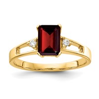14K Yellow Gold 7x5mm Emerald-cut Garnet and 1/20 Carat a Diamond Ring view 1
