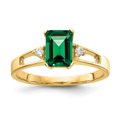 14K Yellow Gold 7x 5mm Emerald-cut Mount St. Helens and 0.05 Carat AA Diamond Ring
