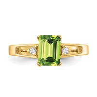 14K Yellow Gold 7x 5mm Emerald Cut Peridot Aaa Diamond Ring view 5