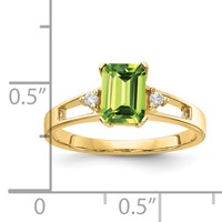 14K Yellow Gold 7x 5mm Emerald Cut Peridot Aaa Diamond Ring view 3