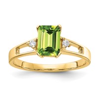 14K Yellow Gold 7x 5mm Emerald Cut Peridot Aaa Diamond Ring view 1