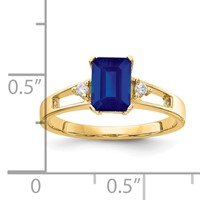 14K Yellow Gold 7x 5mm Emerald-cut Blue Sapphire and 0.05 Carat AA Diamond Ring view 2