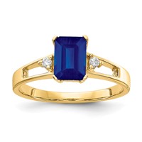 14K Yellow Gold 7x 5mm Emerald-cut Blue Sapphire and 0.05 Carat AA Diamond Ring view 1