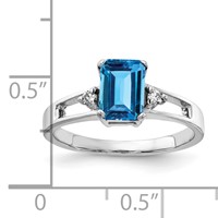 14K White Gold 7x 5mm Emerald-cut Blue Topaz and 0.05 Carat VS Diamond Ring view 2