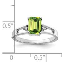 14K White Gold 7x 5mm Emerald Cut Peridot and 0.05 Carat AA Diamond Ring view 2