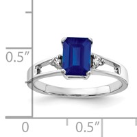 14K White Gold 7x 5mm Emerald-cut Blue Sapphire and 0.05 Carat AA Diamond Ring view 2
