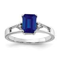 14K White Gold 7x 5mm Emerald-cut Blue Sapphire and 0.05 Carat AA Diamond Ring view 1